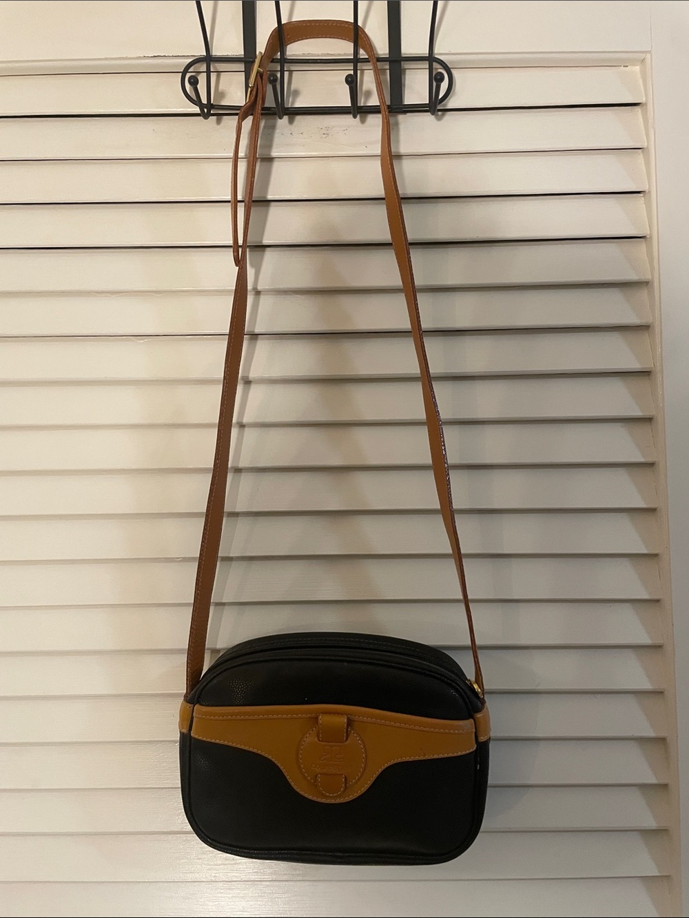 Courreges Black and Tan Two-Tone Crossbody Bag with Adjustable Strap